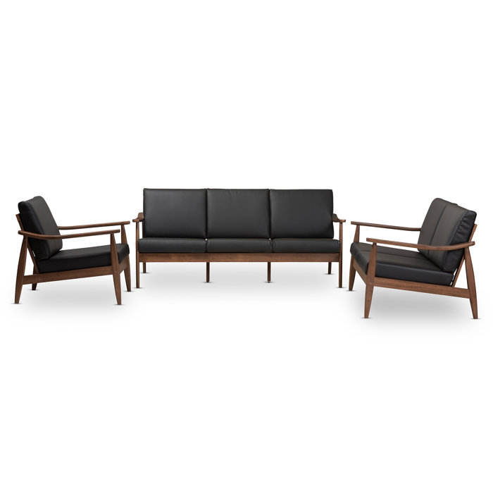 Leaman Mid Century Modern 3 Piece Wood Frame Living Room Set Leaman Mid Century Modern 3 Piece Wood Frame Living Room Set