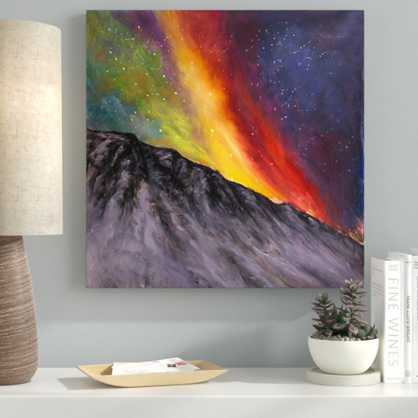 Ebern Designs Aurora Borealis In The Mountain Oil Painting Print