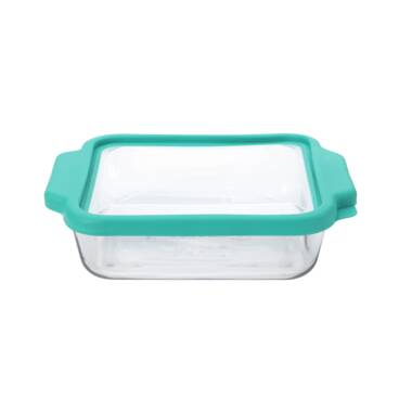 New Anchor Hocking 8-InchSquare Glass Baking Dish with Teal TrueFit Lid 