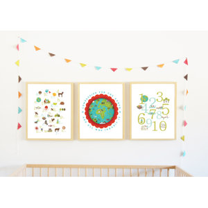 3 Piece Earth Baby in English Print Children's Wall Art Set