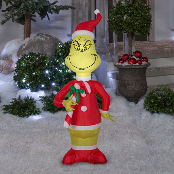 Gemmy Inflatable Grinch with Wreath in Santa Suit and Hat Indoor/Outdoor Holiday Decoration
