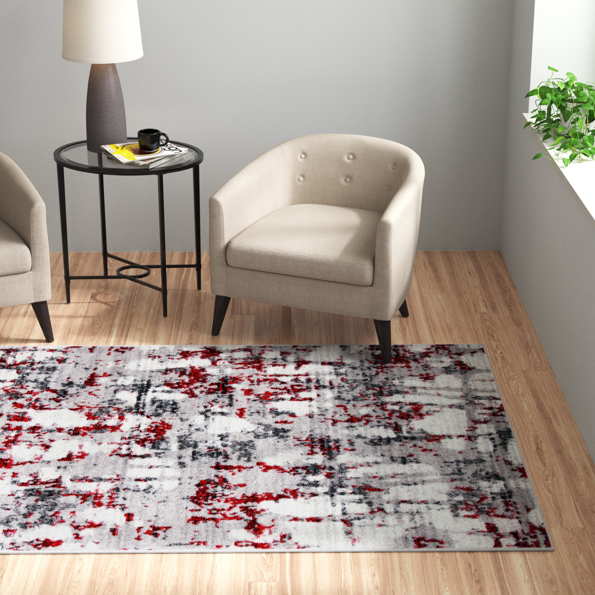 Zipcode Design™ Feingold Power Loom Performance Gray/Red/White Rug & Reviews Wayfair