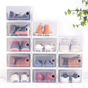 5 X Heavy Duty Plastic Knee High Boot Shoe Storage Box Stackable Foldable