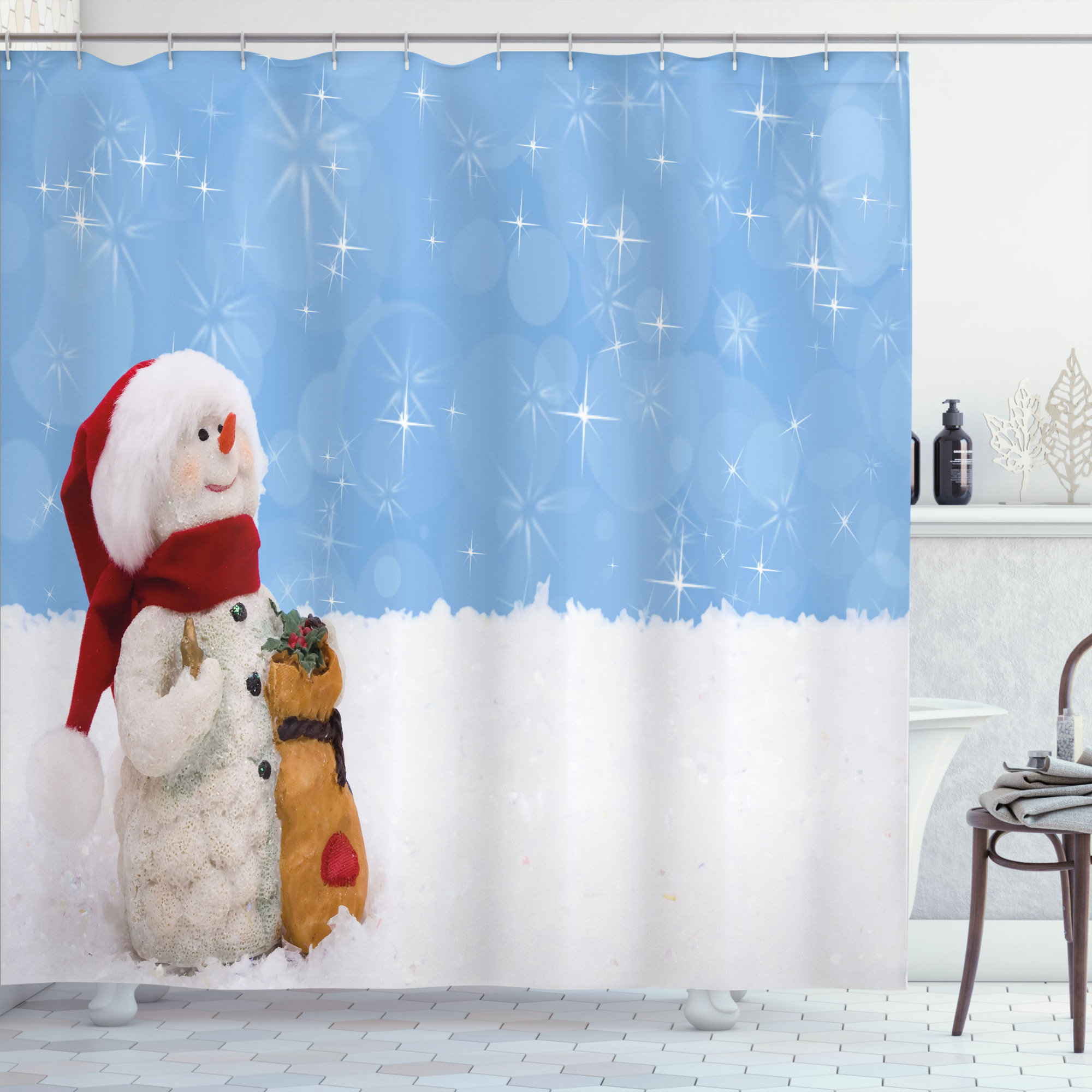 East Urban Home Snowman Shower Curtain Set + Hooks Wayfair