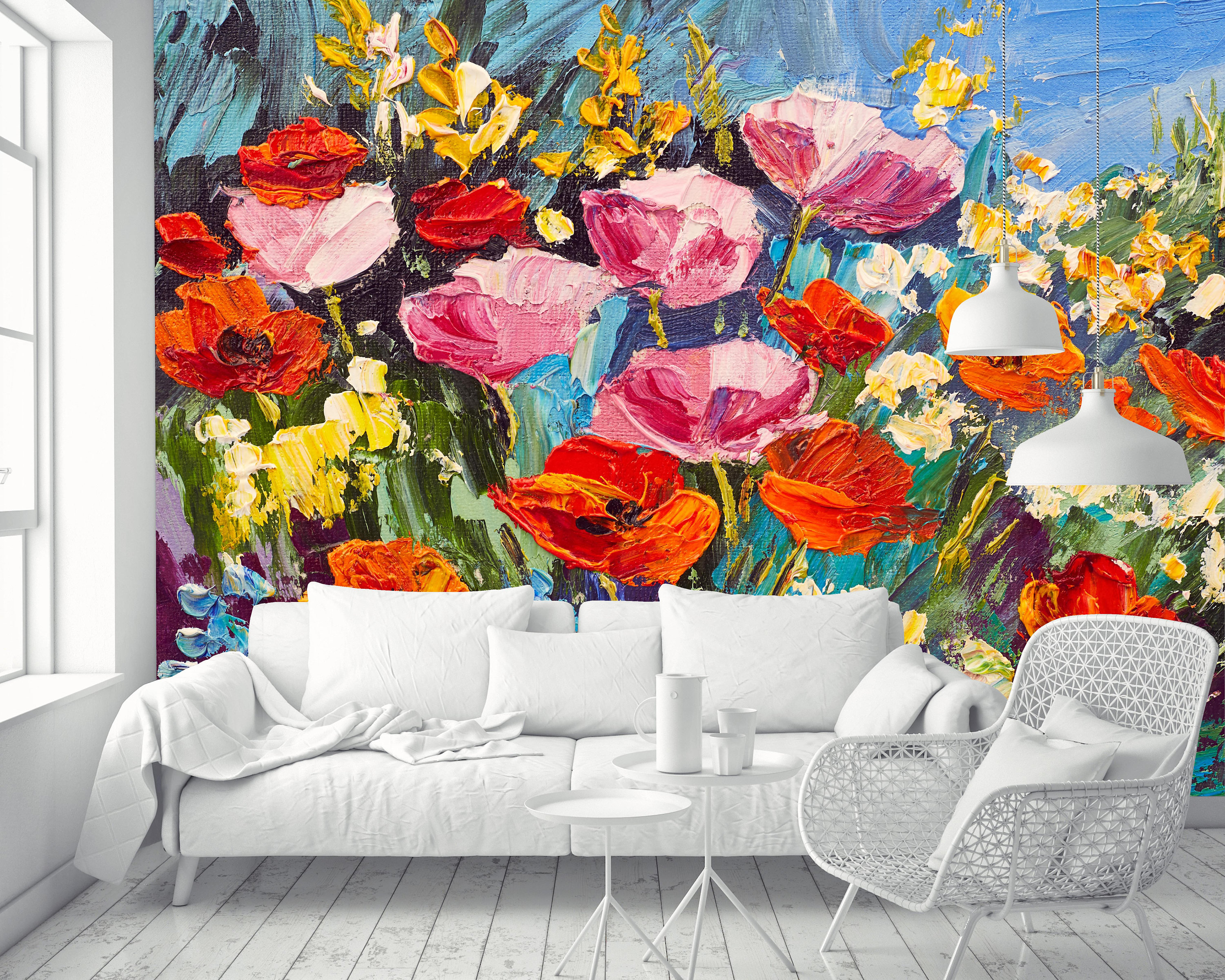 wallcovering Field of poppies on a sunset       wallmural repositonable photomural mural photo Poppies Field traditional or removal mural