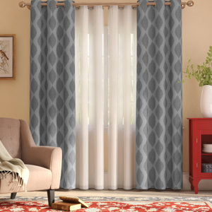Yates Geometric Room Darkening Grommet Curtain Panels (Set of 4)