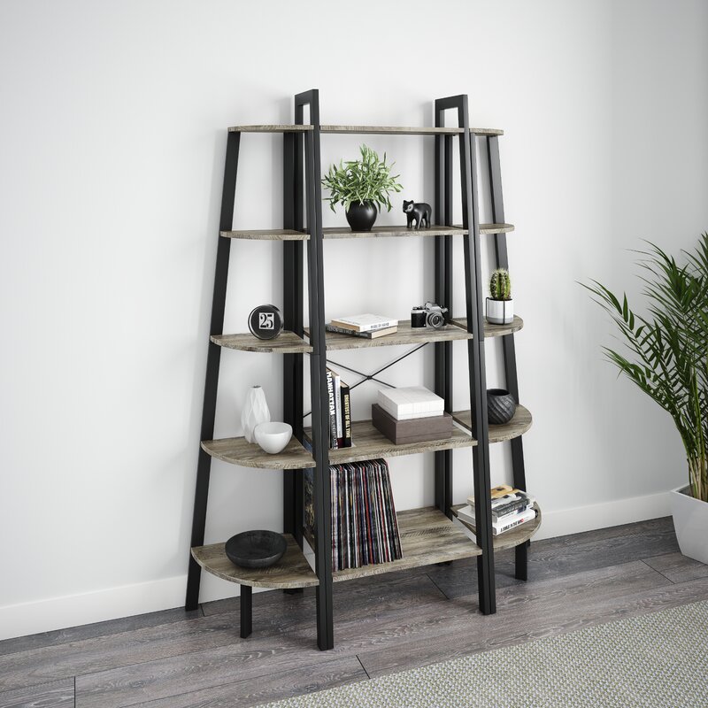 Ballucci Industrial Bookshelf 4 Tier Ladder Shelf With Metal