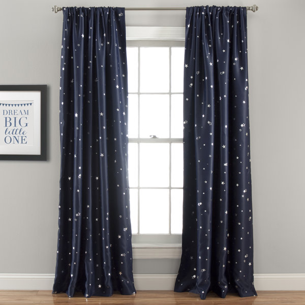 Thermal Insulated 100% Blackout Curtains Moon and Star Decoration Grommet Panels 