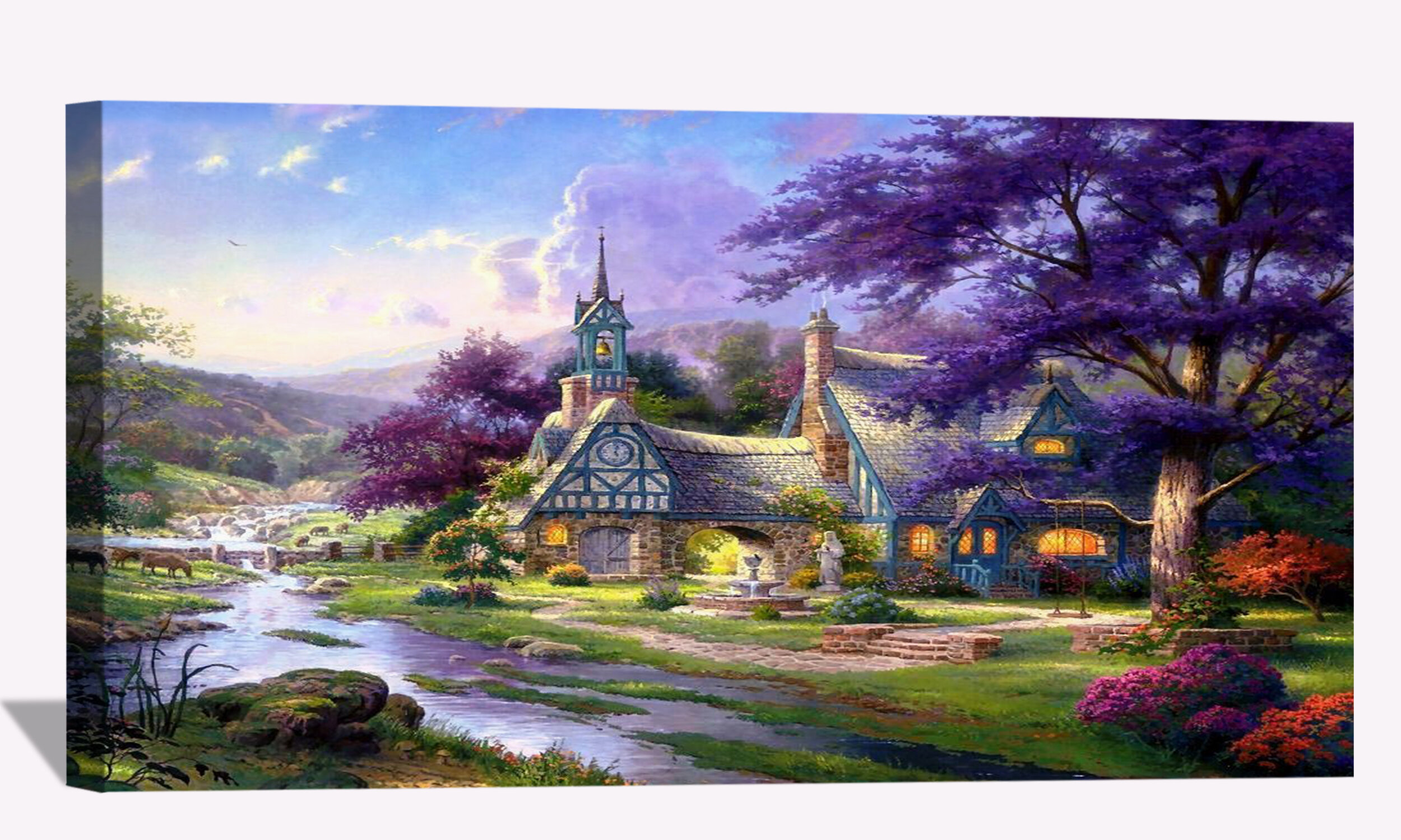 Red Barrel Studio Clocktower Cottage By Thomas Kinkade Wrapped   Clocktower Cottage By Thomas Kinkade Wrapped Canvas Painting Print 