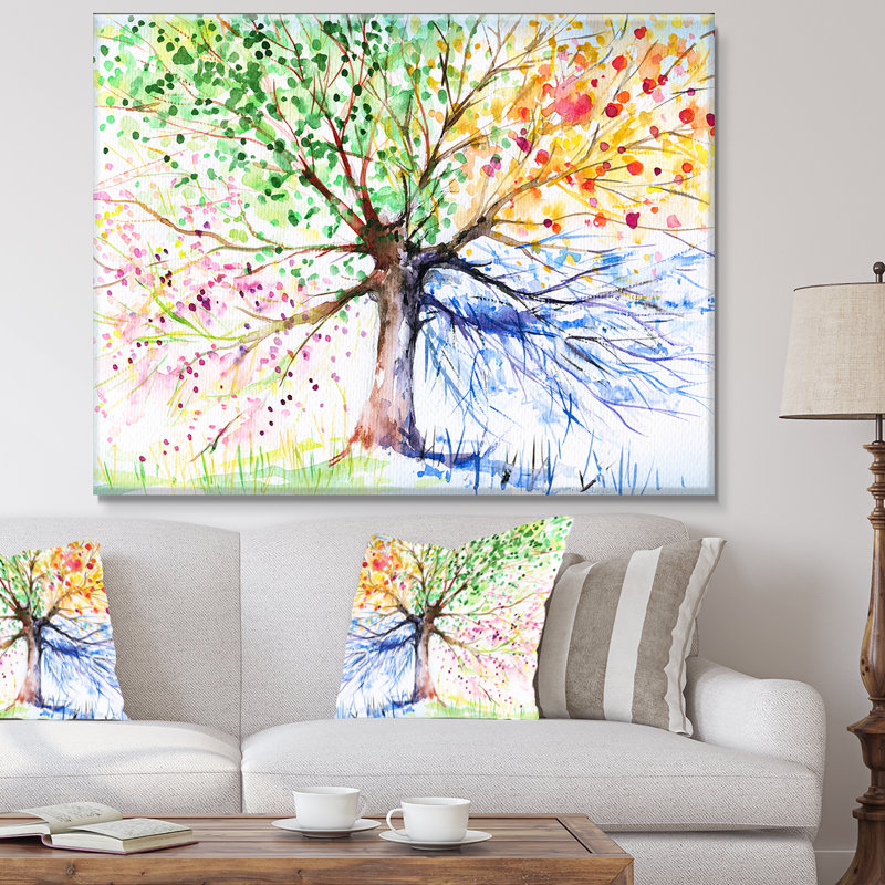 Designart Four Seasons Tree Floral Painting Print Reviews Wayfair