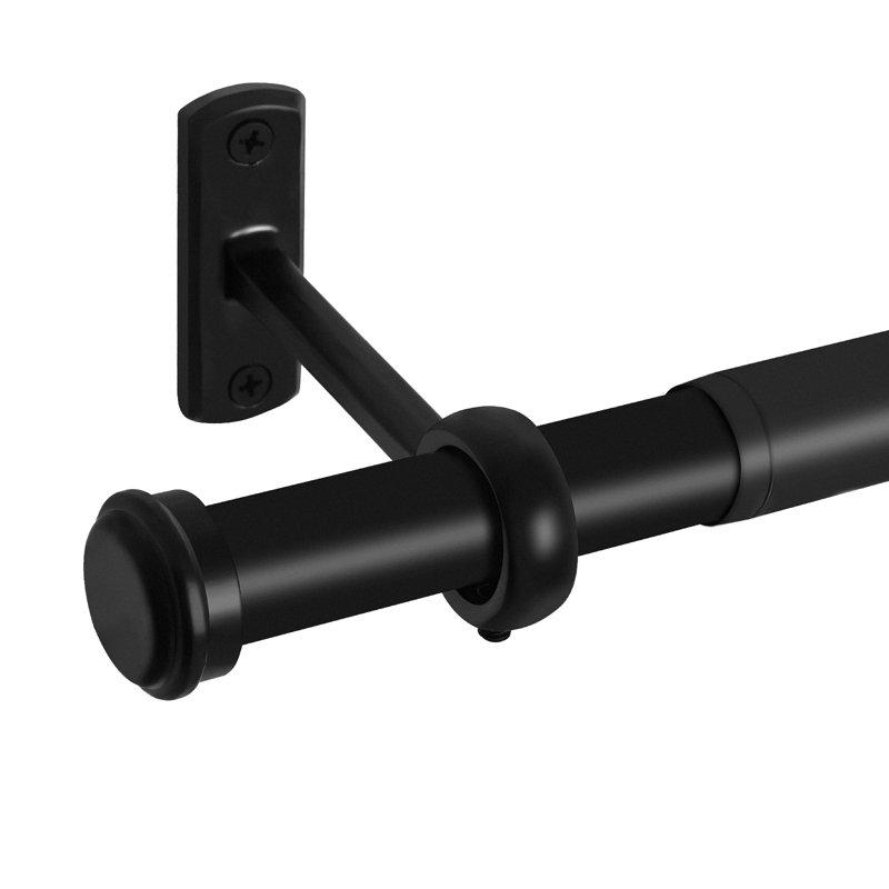 Aresha 1" Dia. Curtain Rods Adjustable Length Single Curtain Rod Black for Ceiling/Wall Mounting Size: 72" - 144"