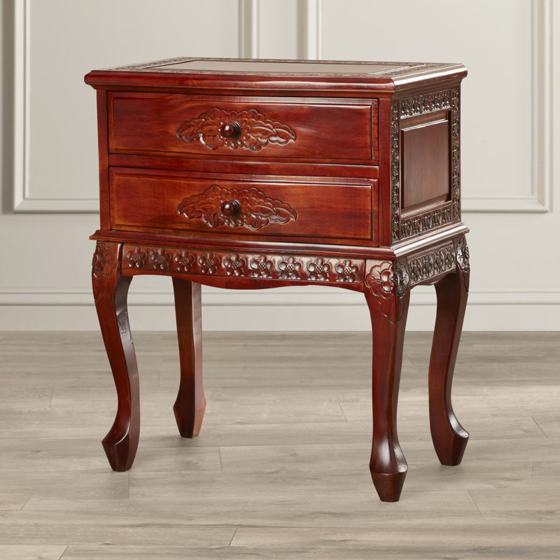 International Caravan Carved Wood Furniture 2 Drawer Solid Wood Nightstand In Walnut Reviews