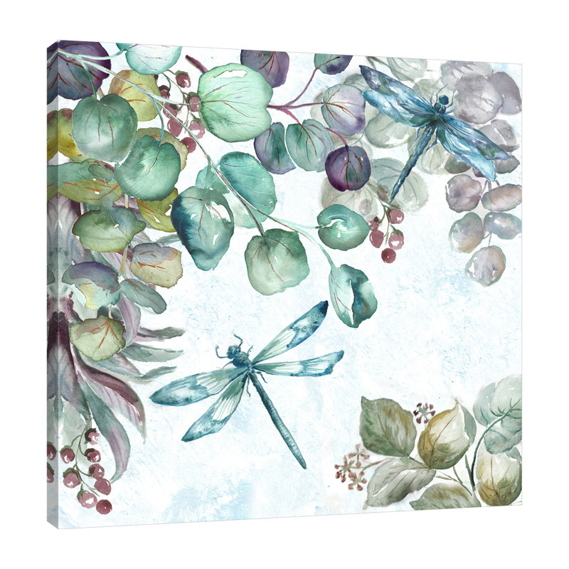 August Grove Eucalyptus And Dragonfly Watercolor Painting Print