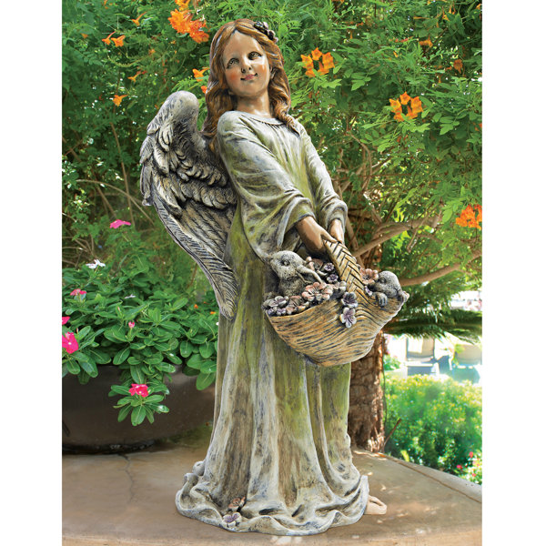 Napco Praying Angel Child With Solar Head Wreath 10 x 15.75 Resin Garden Figurine