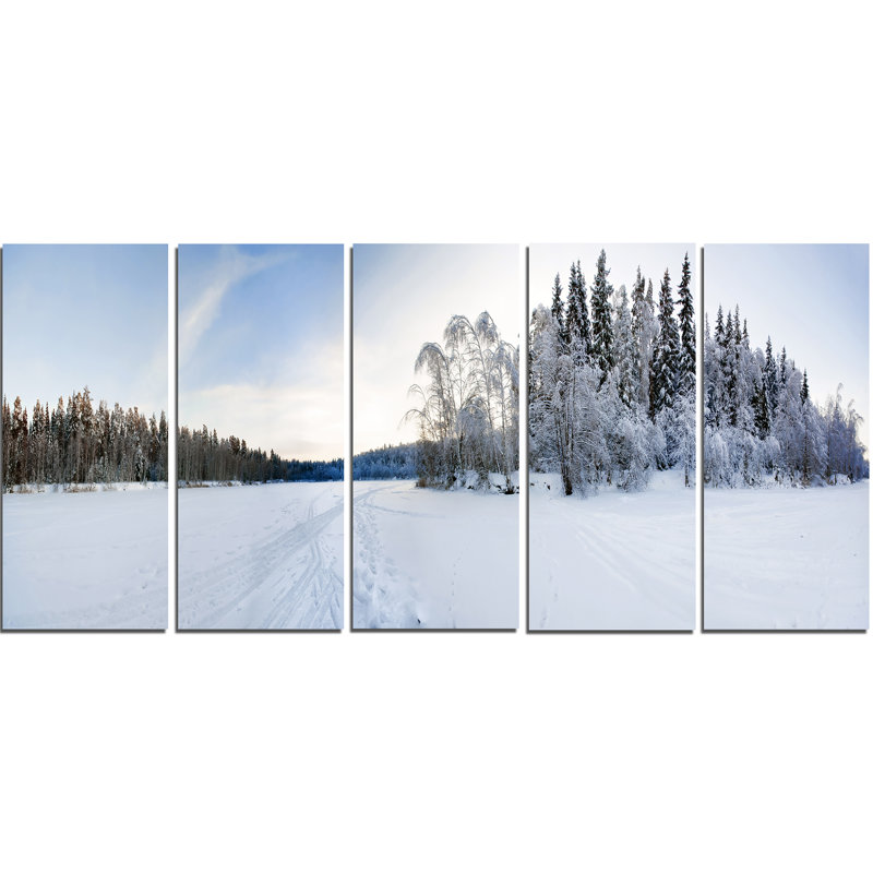 Designart Winter Field Landscape 5 Piece Wall Art On Wrapped
