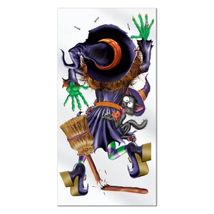 Halloween Crashing Witch Door Cover