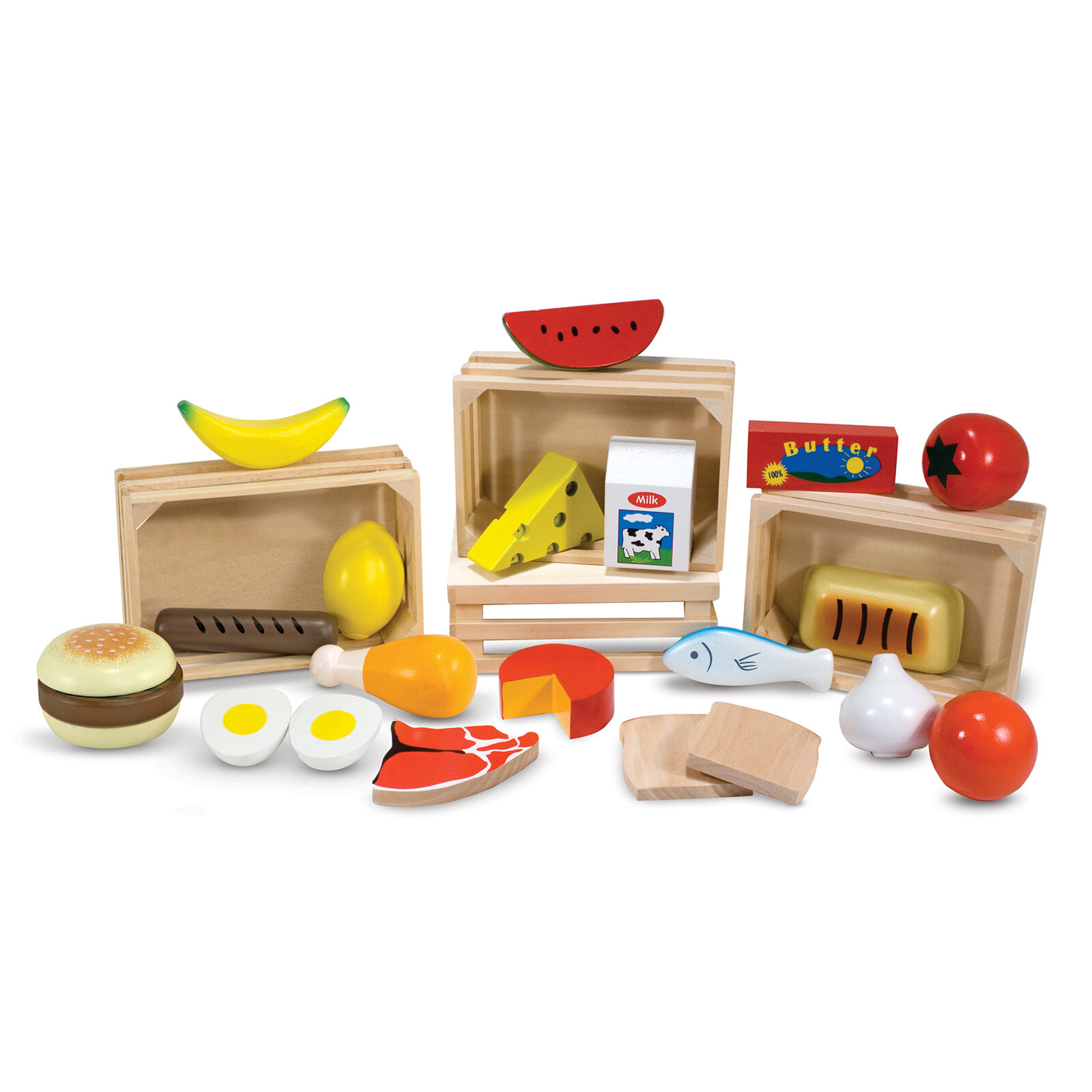 Melissa & Doug Food Groups Wooden Educational Toys 21pc 4 Crates Hand Painted for sale online 