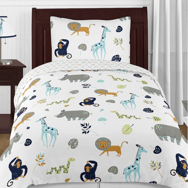 Boys Full Elegant Home Multicolor Light Blue Dark Blue Green White Alligators Crocodiles Fun Reversible Printed Colorful 4 Piece Quilt Bedspread Bedding Set with Decorative Pillow for Kids 