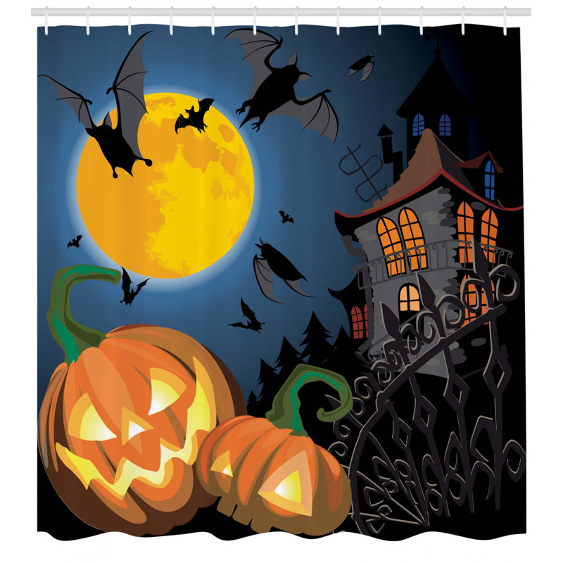 The Holiday Aisle Halloween Decor Moon Pumpkin Shower Curtain Hooks Reviews Wayfair