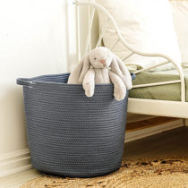 LONTAN Decorative Medium Cotton Rope Basket Round Baby Hamper for Toys 12''X10'' Bear Pattern Woven Storage Basket Collapsible Laundry Hampers Gray Snacks 