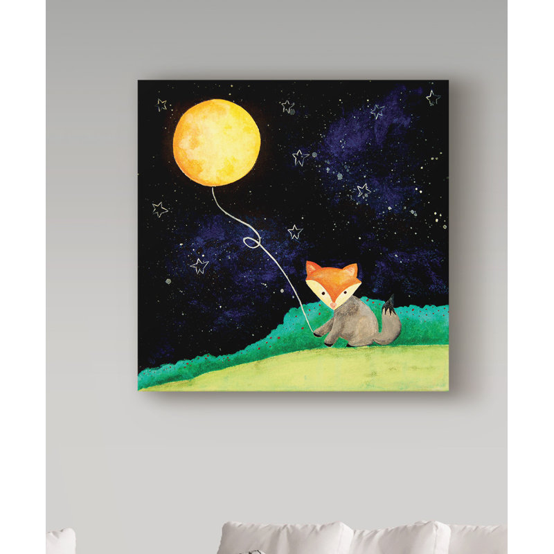Trademark Art Fox And The Moon Balloon Acrylic Painting Print On