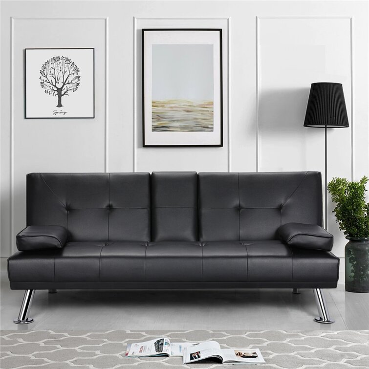 boete marketing Sturen Yaheetech Twin 66'' Wide Faux Leather Cushion Back Convertible Sofa with  Storage & Reviews | Wayfair