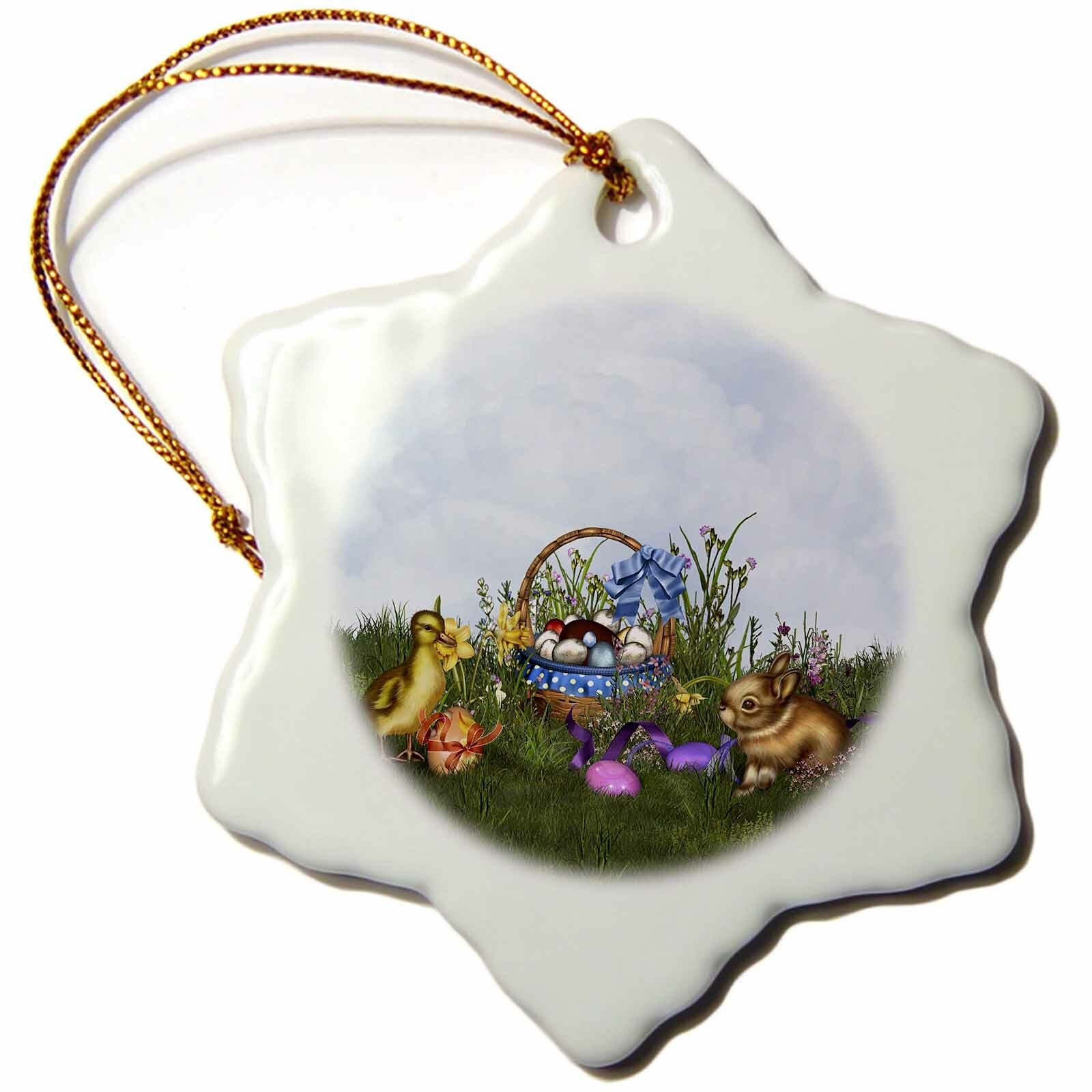 The Holiday Aisle The Easter Bunny Sitting In The Meadow With Easter Basket And Chicken Snowflake Holiday Shaped Ornament Wayfair