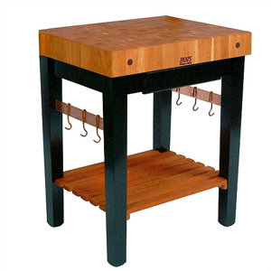 Rouge et Noir Prep Table with Butcher Block Top