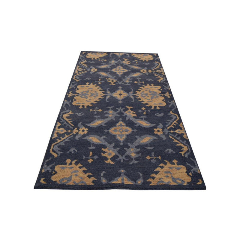 August Grove Hargrave Floral Hand Knotted Wool Blue Area Rug Wayfair