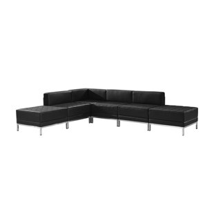 Peyton Leather Modular Sectional With Ottoman by Orren Ellis Modern