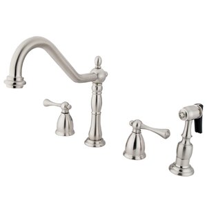 Heritage Double Handle Widespread Kitchen Faucet with Brass Spray
