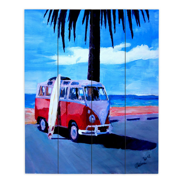 Dianochedesigns The Red Bus Oil Painting Print On Wood Wayfair