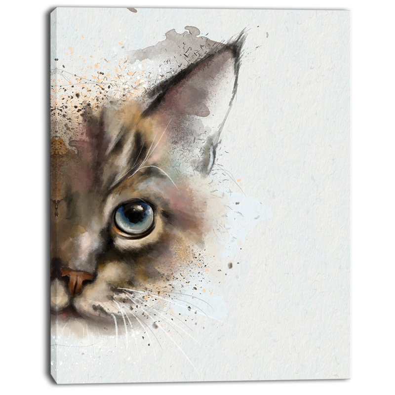 Ebern Designs Cat Half Face Watercolor Painting Print On Wrapped