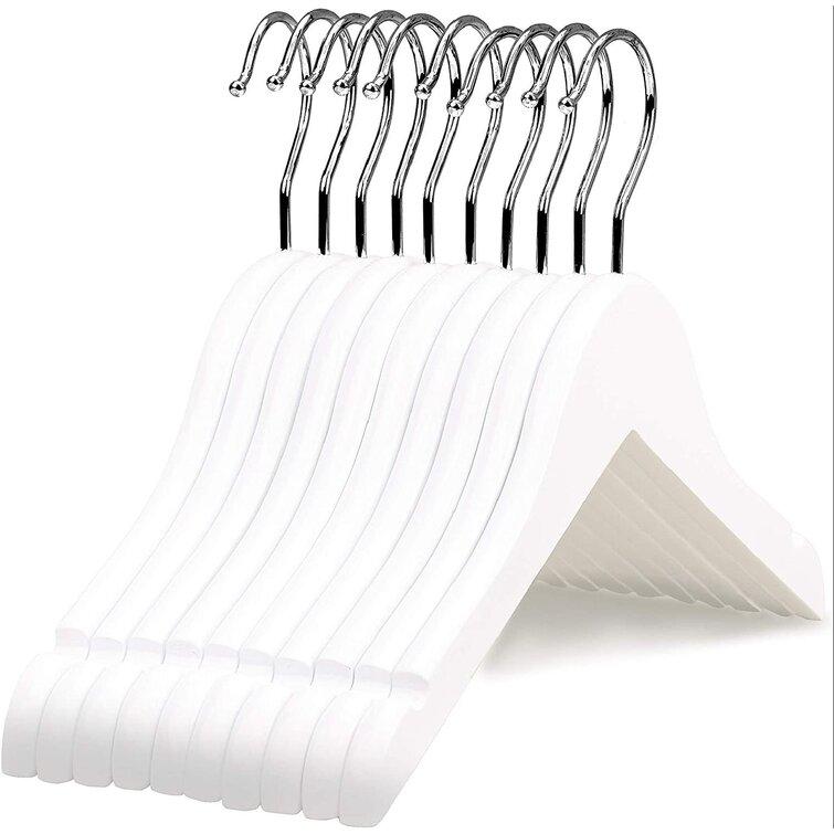 Rebrilliant Premium Solid White Wood Clothes Hangers For Children Kids Baby Toddler, Beautiful Wooden Coat Dress Hangers- 360°Stronger Swivel Hook- Extra Smooth Finish- Smoothly Cut Notches-10 Pack | Wayfair