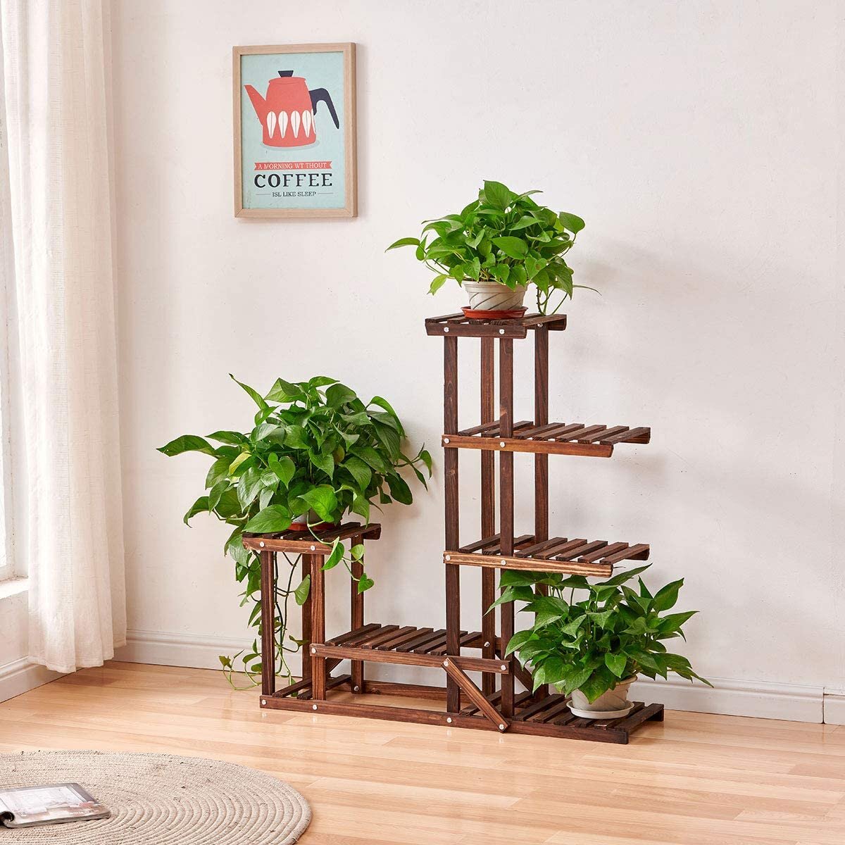 Arlmont Co Wood Plant Stand Flower Pots Holder Shelf Indoor Outdoor Flower Pot Stand Rack Multiple Planter Display Shelving Unit For Patio Corner Balcony Living Room Garden Yard Wayfair