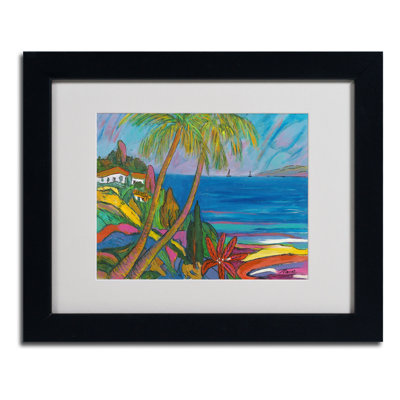 Breakwater Bay 'Blue Sea with 2 Boats' Framed Painting Print on Canvas Size: 16" H x 20" W x 0.5" D, Frame Colour: Black