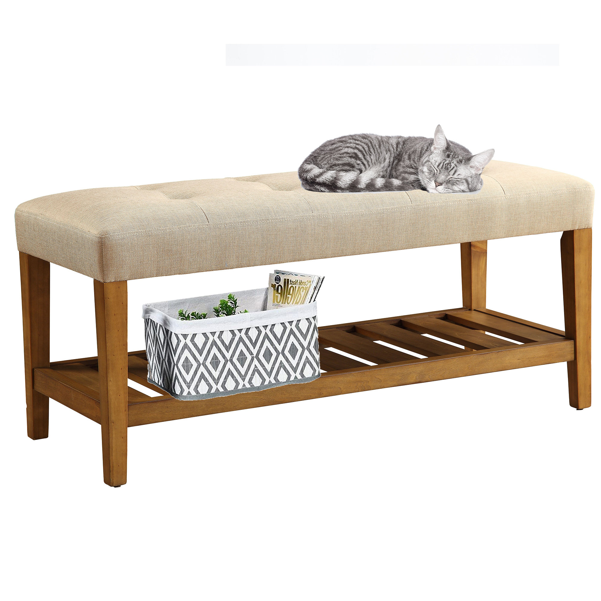 Millwood Pines Malaptias Solid Wood Shelves Bench Wayfair