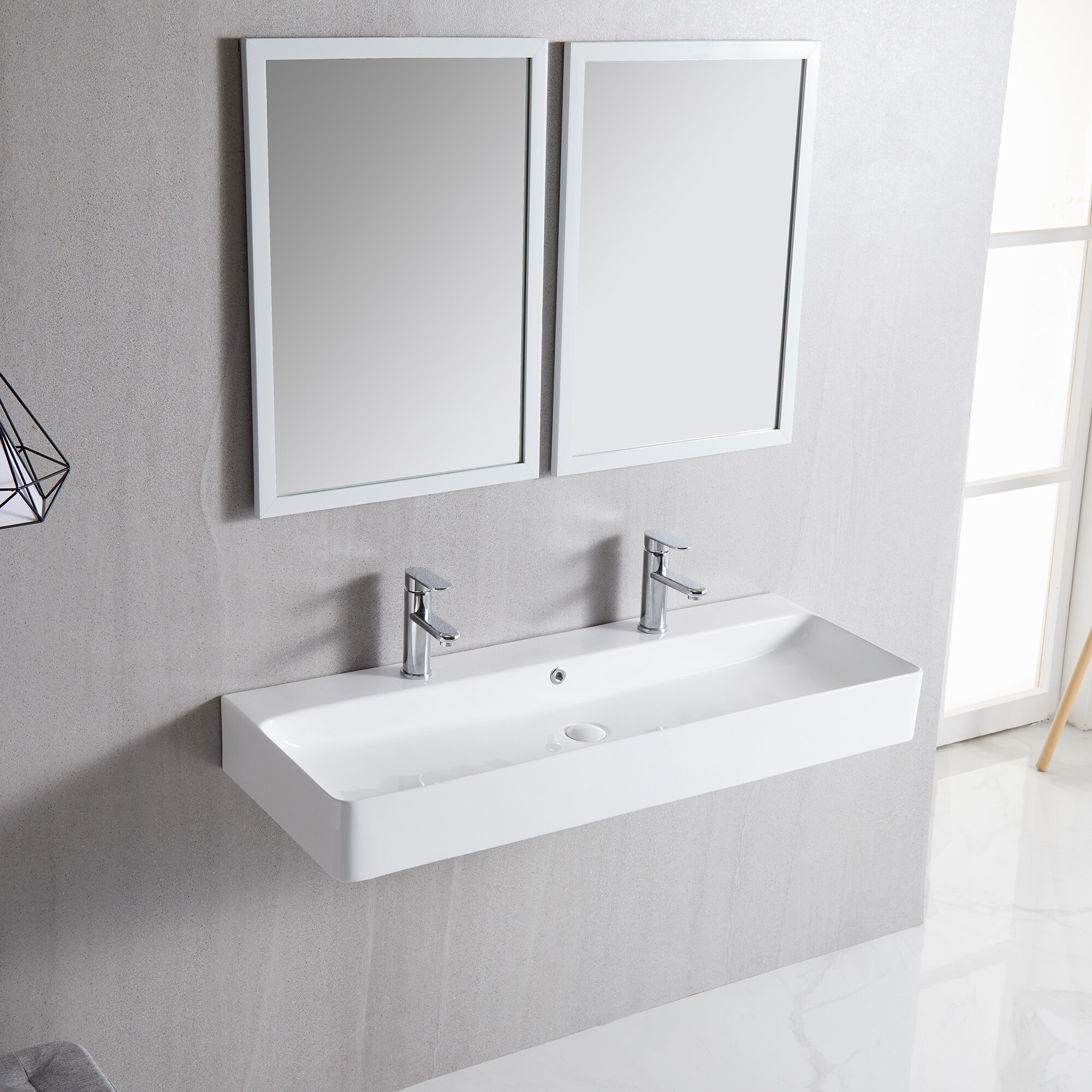 Eridanus White Ceramic Rectangular Trough Bathroom Sink With Overflow Reviews Wayfair