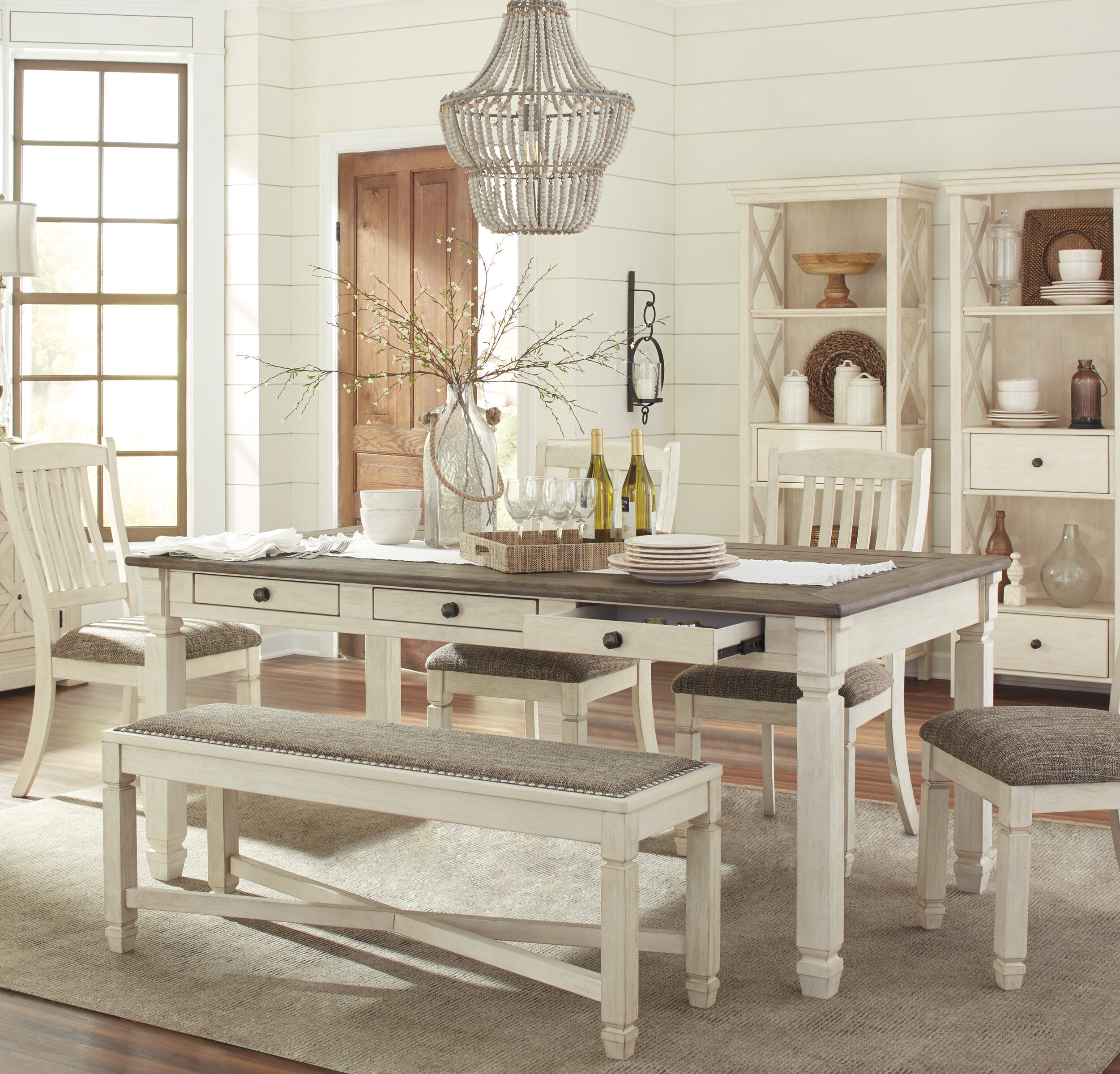 Homelegance Schaffer 6 Piece Dining Table Set With Bench Cherry