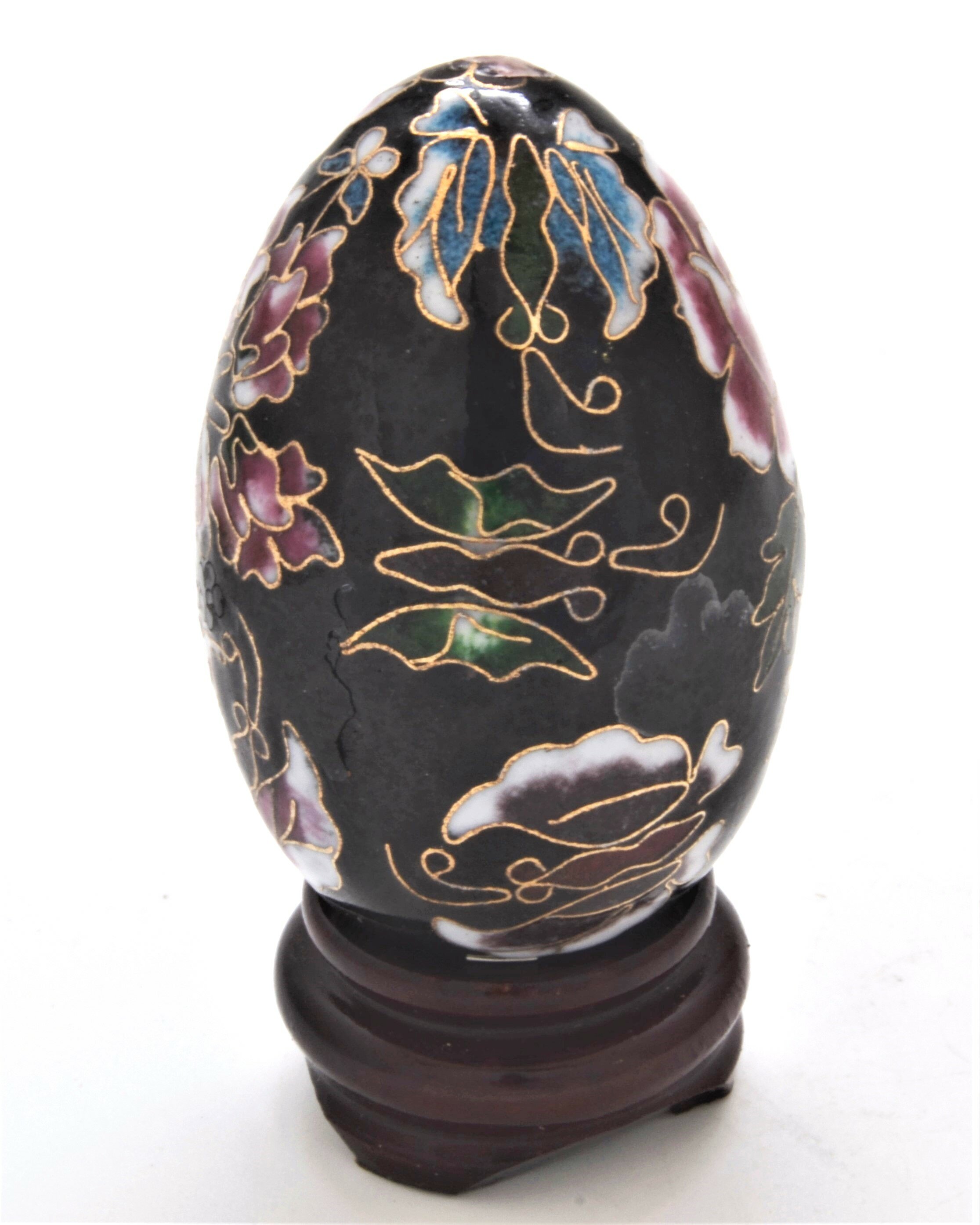 4" Wooden Easter Egg on a Stand Pysanka w/ Purple Floral Pattern Made in Russia