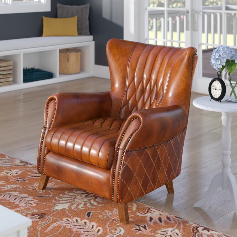 orange leather wingback chair