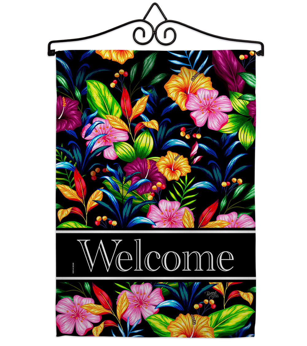 Welcome Flower Theme Garden Flag House Flags Yard Banner Single Side 12x18 inch 