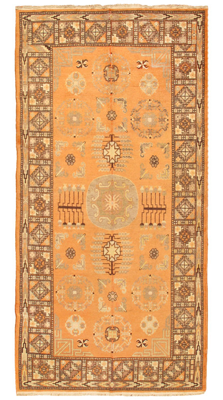 Pasargad One Of A Kind Khotan Hand Knotted Orange Brown 4 7 X 9 3 Wool Area Rug Wayfair