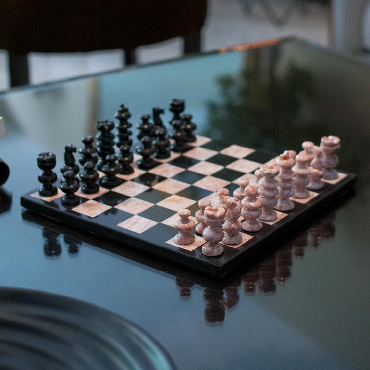 Details about   *Queens Gambit* Handmade Marble Stone CORAL BLACK Weighted Full Chess Game Set. 