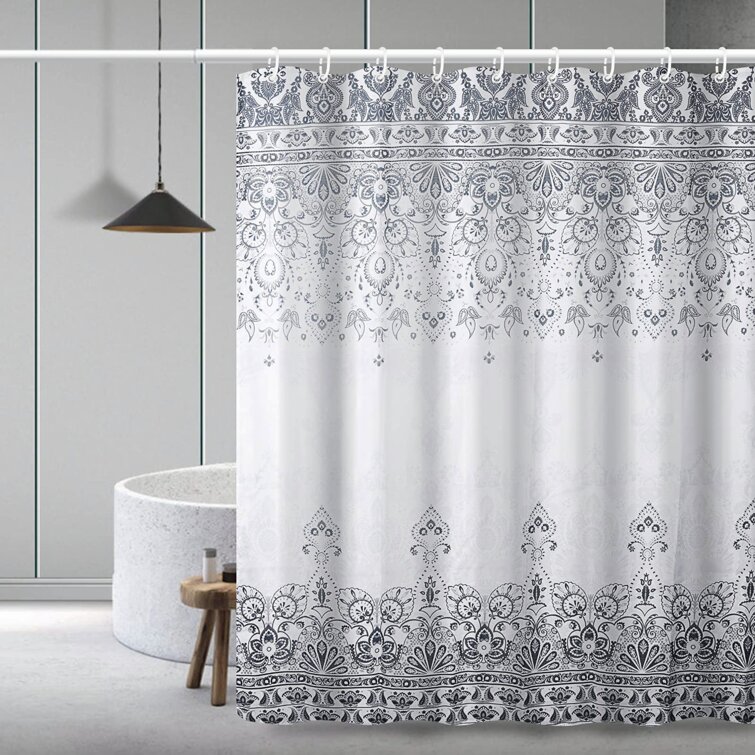 Shower Curtain With 12 Hooks Cute Elephant Pattern Waterproof Bathroom Décor 