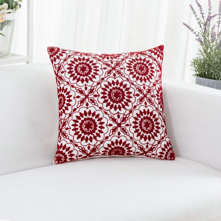 45cm x 45cm Throw Pillow Pink Ceramic Tile Motif Cushion Cover With Tassels