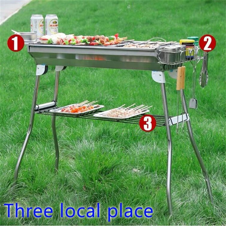 41/" x 13/" Stainless Steel Folding Portable Charcoal Barbecue BBQ Grill