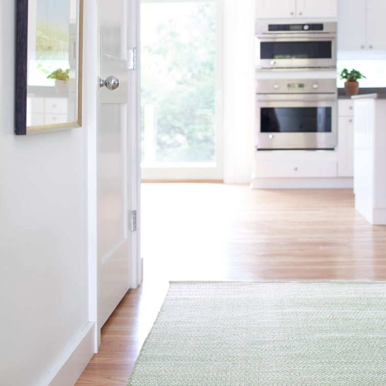 Herringbone Flatweave Cotton Herringbone Area Rug in Sage Green