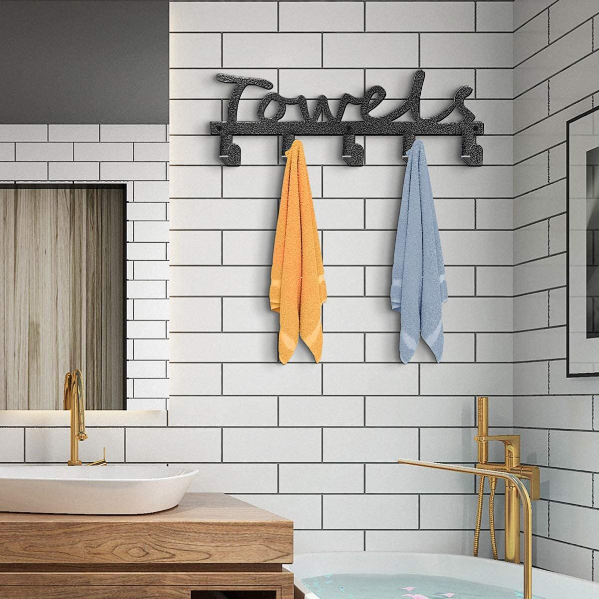 Hot Bath Sign Cast Iron Farmhouse Bathroom Decor Bathrobe Towel Wall Robe Hook 