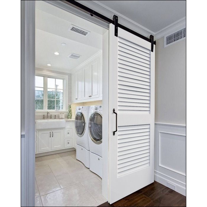 Creativeentryways Plantation Louvre 2 Panel Primed Wood Barn Door